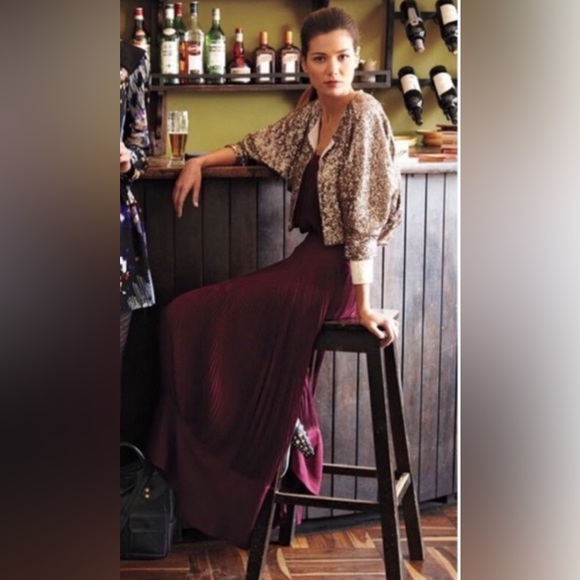 Anthropologie Maple Crepe Pleats Abounding Maxi Skirt burgundy Red women’s sz 4 - Picture 2 of 14